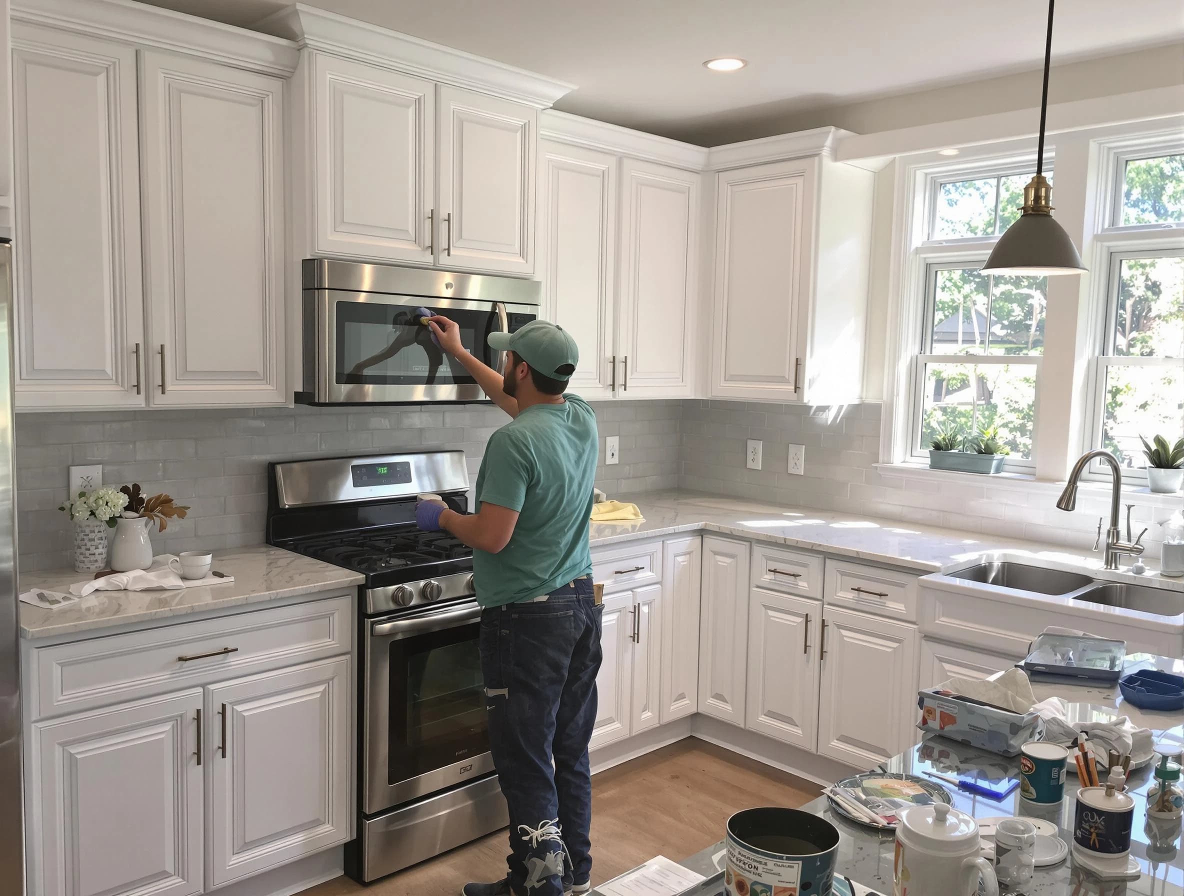 Kitchen cabinets being refinished by Florence House Painters in Florence, AZ