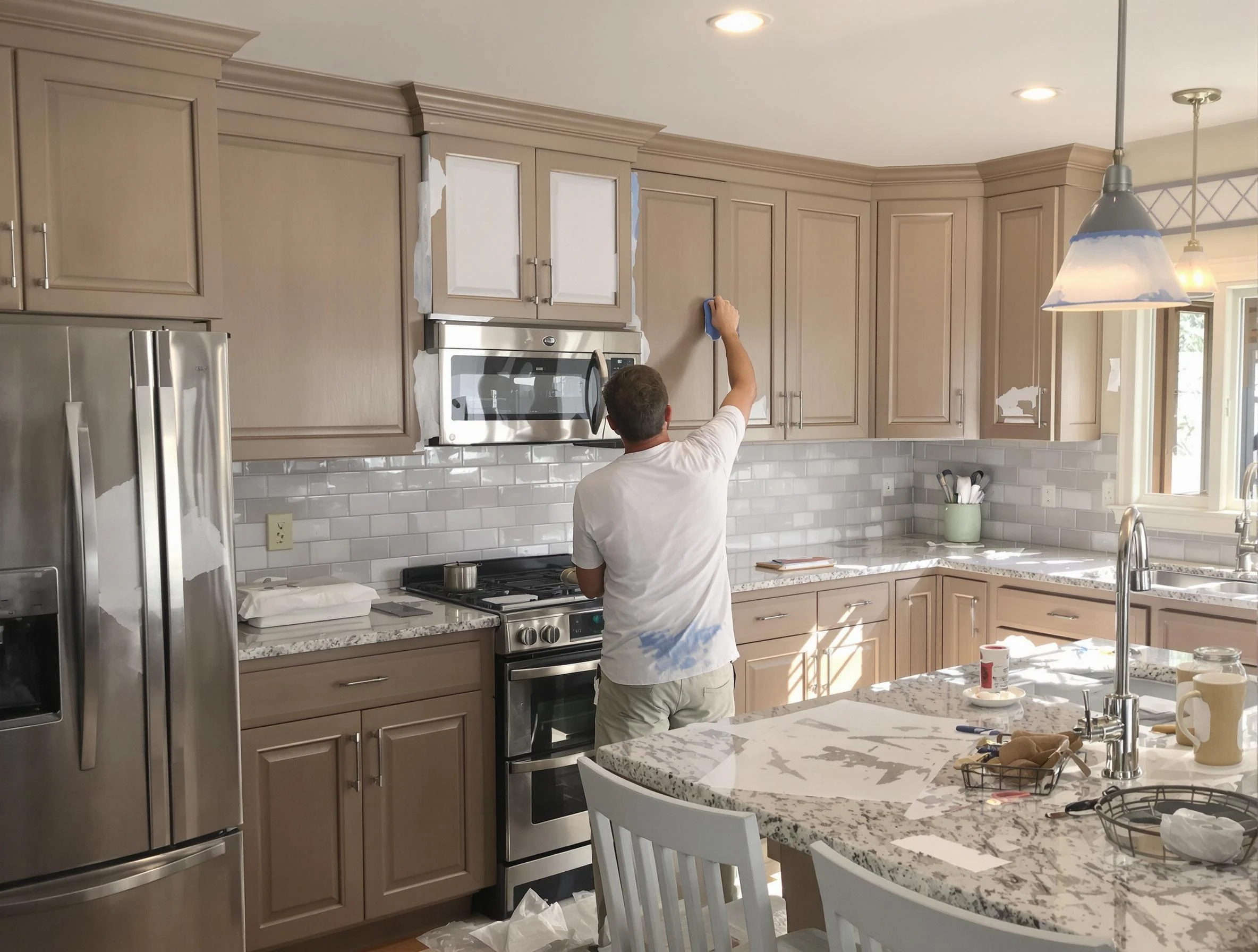 Before-and-after view of kitchen painting by Florence House Painters in Florence