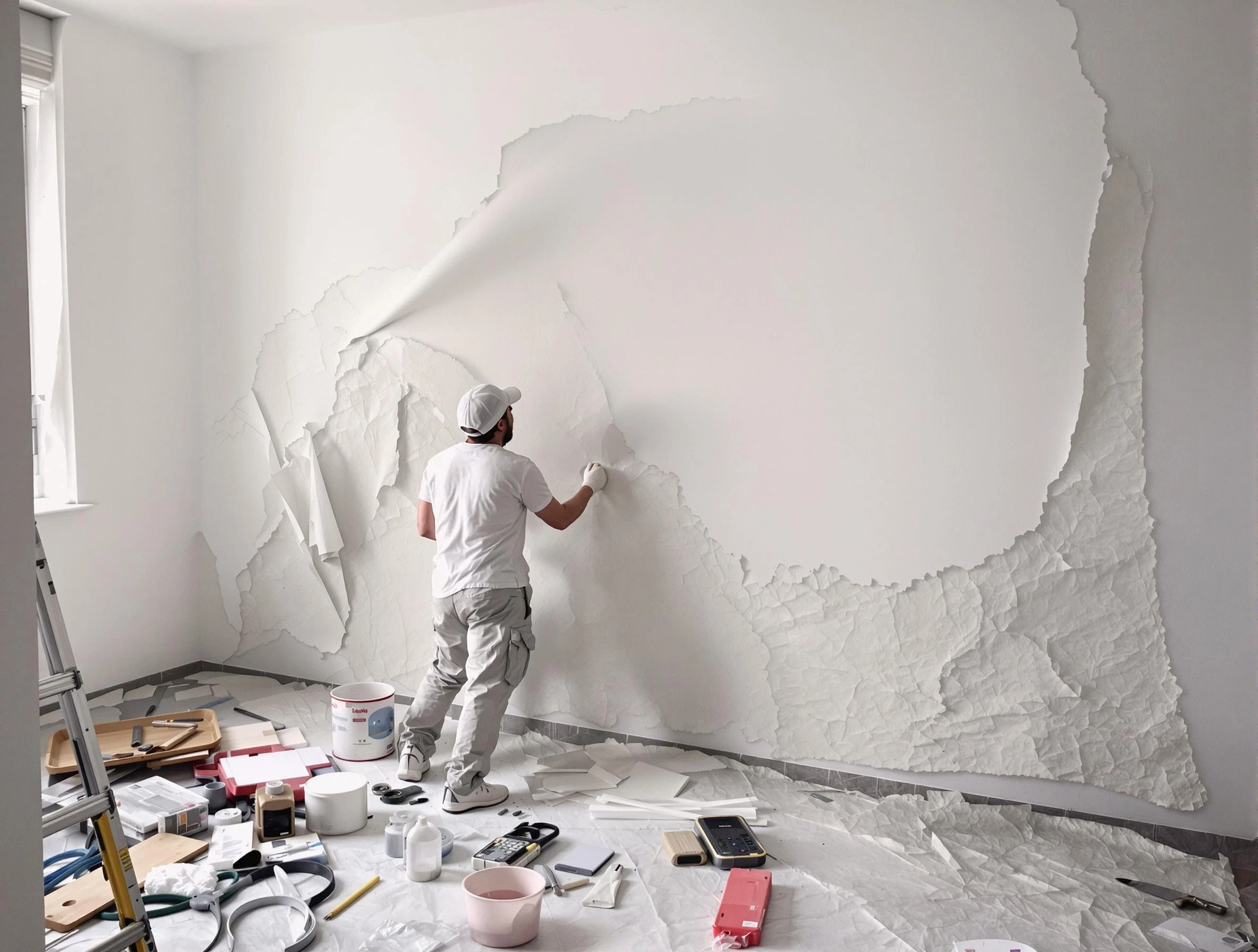 Removing old wallpaper to reveal clean walls by Florence House Painters in Florence